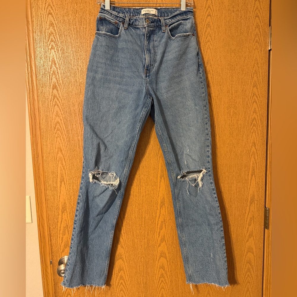 Abercrombie & Fitch Blue Distressed Straight Leg Jeans